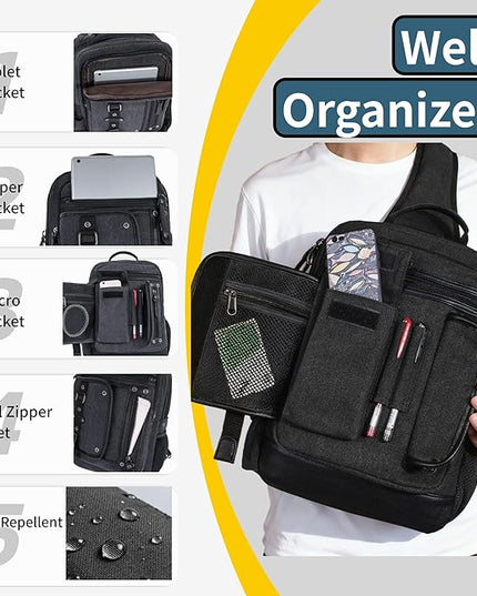 Schkleier Messenger Bag for Men Canvas Sling Bag Crossbody Backpack Laptop Shoulder Bag Hiking Daypacks Casual Tactical