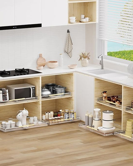 Pull Out Cabinet Organizer,Adjustable Width W:14.9”-25.9” x D:22.5”,Expandable Slide Out Wire Storage Drawer,Heavy Duty Stainless Steel Gliding Cupboard Shelf for Pots and Pans Storage,Chrome Plated