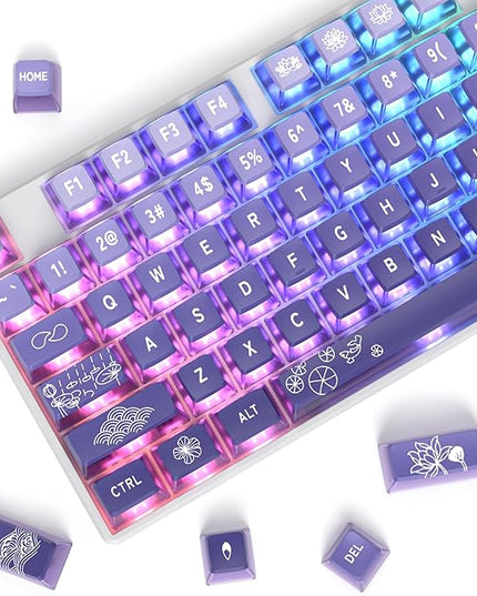 Guffercty kred Pudding PBT Keycaps for 75 Percent Keyboard, 120-Keys Transparent Keycaps ASA Profile Custom Replacement Key Caps US Layout for 60 68 82 87 104 Mechanical Keyboard (Lotus Pond)