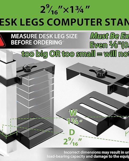 Under Desk PC Mount - No Drilling 44 Lb PC Holder Under Desk, PC Mount for Standing Desk Fits Only 2 9/16''×1 3/4'' Desk Legs, Black
