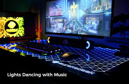 EUREKA ERGONOMIC RGB LED Gaming Desk, Music Sync Lights Up Tempered Glass Desktop, 43" GTG I43 Home Office Computer Table W Controller Rack 4 USB Charging Ports, APP Control