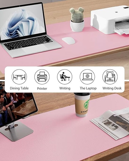 Aothia Leather Desk Pad Protector, Office Desk Mat, Large Mouse Pad, Non-Slip PU Leather Desk Blotter, Laptop Desk Pad, Waterproof Desk Writing Pad for Office and Home (48"x17", Fairy Pink)
