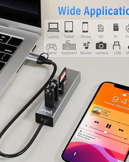 3-Port USB C 3.0 Hub Splitter with USB A Adapter, SD/TF OTG Card Reader, Portable 5 in 1 Multi Ports USB Expander for PC, Laptop, MacBook, Xbox, Flash Drive, HDD, Console,Camera