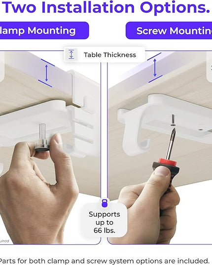 Ascrono Original No Drill Under Desk Cable Management Tray 40.6" - Premium White Fabric Cable Management Under Desk - Clamp/Screw Mount Cord Organizer - Supports Upto 66lbs - Large