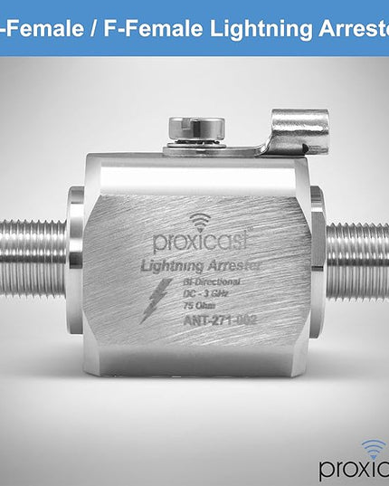 Proxicast Coaxial Lightning Arrester/Suppressor with 75 Ohm F Female Connectors - Pro-Grade Coax Cable Surge Protector for Television (TV) / Satellite Dish Antennas & Cable Internet Use (ANT-271-002)