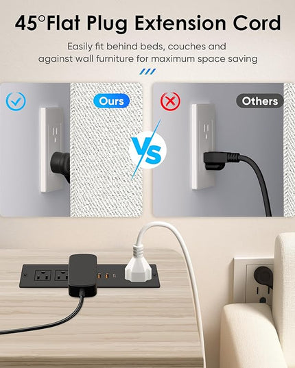 VILONG Recessed Power Strip with PD 20W USB-C, Flush Mounted Drawer Outlet, 4 Outlets & 3 USB Ports, Conference Desktop Built in Power Strip, 6.5FT Extension Cord(Black)