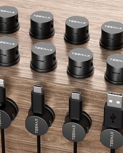 Magnetic Cable Clips 360° Rotation Cord Holder, 12 Pack Cord Organizer 1s Lock Cable Smooth Adjustable Desk Organizers and Accessories, Adhesive Cord Clips for Nightstand,Phone,Wall,Car,Home Office