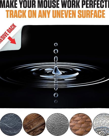 Mouse Pad Adhesive Bottom - Sticks to Any Surface - Portable - Webcam Covers and Screen Cleaner Included (Water Drop)