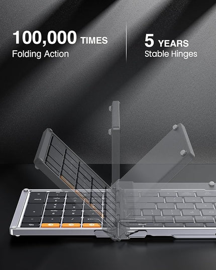ProtoArc Foldable Bluetooth Keyboard, XK01 Full-Size Portable Keyboard for Travel, 105 Keys, 0.65" Keycaps, Multi-Device Sync for iPad Tablet Smartphone Laptop PC Windows iOS Android, Black Silver