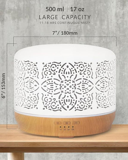 Earnest Living Essential Oil Diffuser White Ceramic Diffuser 500 ml Timers Night Lights and Auto Off Function Home Office Humidifier Aromatherapy Diffusers for Essential Oils