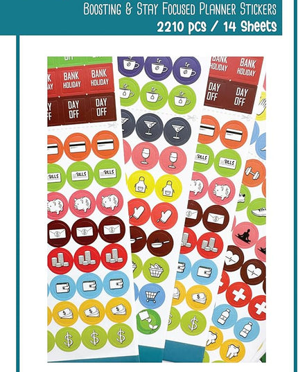 Vladi Creative Mini Planner Stickers - 2210 Pcs, 14 Sheets, Decorative & Productivity-Boosting Colorful Stickers for Journals, Calendars, Scrapbooking, Time Management, & DIY Planner Decoration