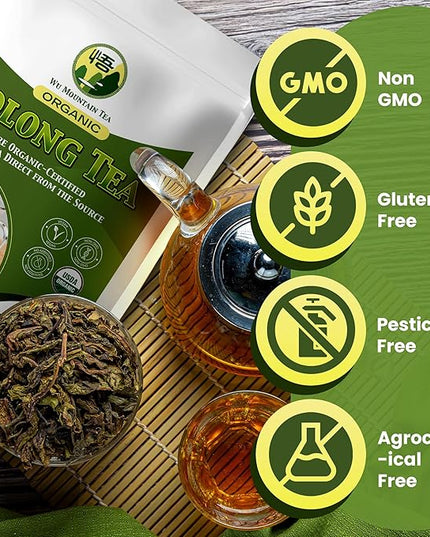 Wu Mountain Tea Organic Oolong Tea – 1 lb Loose Leaf – Premium Whole Black Chinese Tea Leaves – Smooth Aroma, Low Astringency, Naturally Energizing – Perfect for Hot & Iced