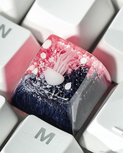 Jellyfish Artisan Keycap Black and Pink Ocean R1 SA Profile Custom Sea Creature Keycaps 1U ESC Handmade Gaming Sea Resin Key Cap Cherry MX Switch Compatible Mechanical Keyboard Jellyfish Lover Gift