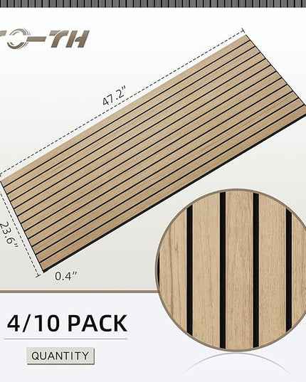 TO-TH Wood-Look Acoustic Wall Panels, 10 Pack 47.2” x 23.6” Sound Panels, Decorative Wood Panels for Wall Sound Dampening Panels for Home, Office, Basement, Teak with Mitered Edges