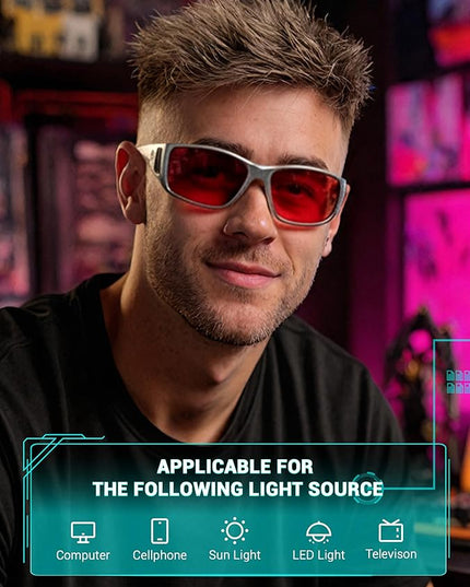 TIJN Sonia Sleep Glasses for Blue & Green Light Blocking,Red Lens with Dual AR Coating,Wraparound Frame for Gaming Screen