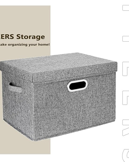 TYEERS Large Storage Bins with Lids, Collapsible, Washable, Fabric Storage Boxes for Organizing, 17.3x11.8x11.4 inches, 3 Pack, Gray