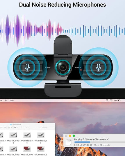 RUWBY Full HD 1080P Webcam with Built-in Dual Mics, Wide-Angle Lens, Privacy Cover, Tripod Stand, Autofocus PC Camera, Plug and Play for Desktop Computer or Laptop