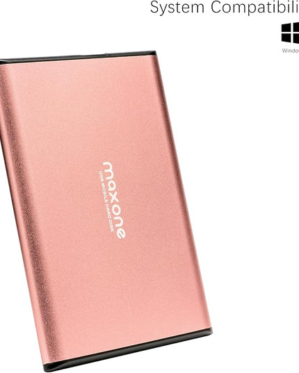 Maxone 500GB Ultra Slim Portable External Hard Drive HDD USB 3.0 Compatible with PC, Laptop - Rose Pink
