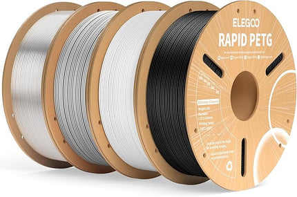 ELEGOO Rapid PETG Filament 1.75mm Bundle 4KG, High Speed 600mm/s 3D Printer Filament Accuracy +/- 0.02 mm, 1kg Cardboard Spool(2.2lbs) Fits for Most FDM 3D Printers(Black,White,Gray,Transparent)