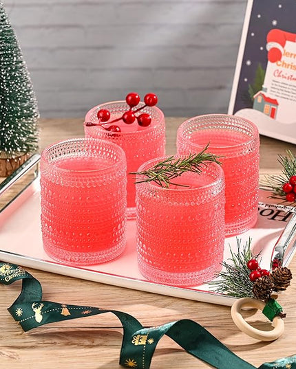 Hobnail Drinking Glasses Set of 6,12oz Vintage Glassware Embossed Vintage Water Cups Cocktail Glasses Juice Glasses