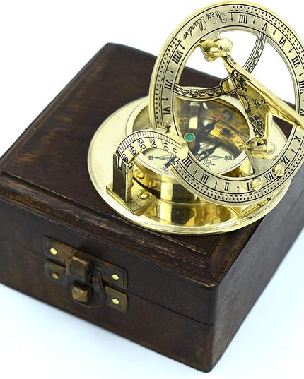 SARA NAUTICAL Antique Brass Sundial Compass, Sundial Clock in Box Gift Sun Clock Ship Replica Watch,Ship Decorations