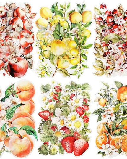 MiyouLuna 60 Pcs Large Garden-Inspired PET Stickers, Fruit-Themed for Scrapbooking, Journaling, DIY Crafts, with Organizer