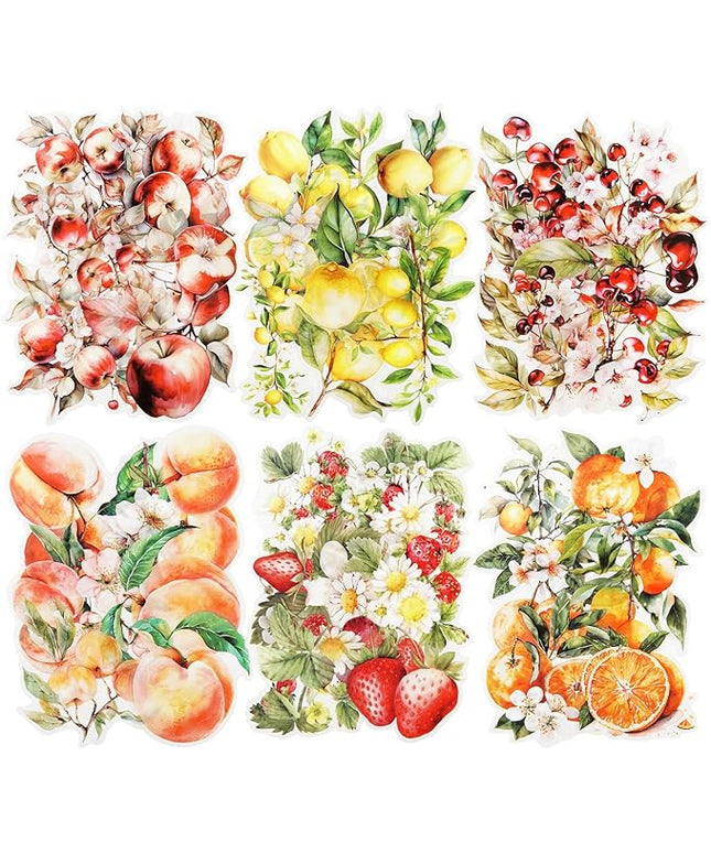 MiyouLuna 60 Pcs Large Garden-Inspired PET Stickers, Fruit-Themed for Scrapbooking, Journaling, DIY Crafts, with Organizer