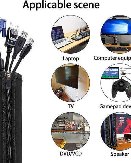 Geekria 4 Pack Cable Management, Wire Management with 8 Pieces Cable Ties, 20 Inch Cord Management with Zipper for TV/Office/Home Entertainment/Computer, Desk Cable Management (Black)
