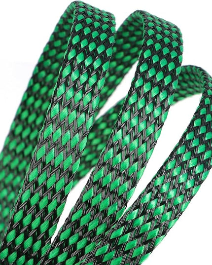 Braided Expandable Cable Sleeve, 25ft PP Cotton and PET Braided Cable Management, Flexible Mesh Wire Loom and Cable Protector for TV, Computer, Home Theater, Automotive (Green, 1/2")
