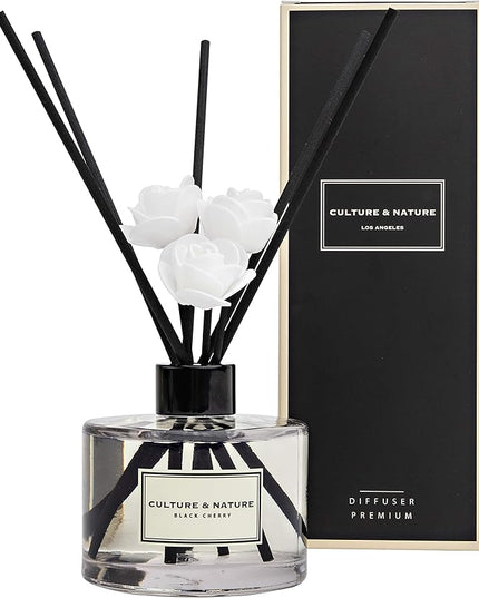 CULTURE & NATURE Reed Diffuser Set 6.7oz (200ml) Black Cherry Scented Diffuser with Sticks Home Fragrance Reed Diffuser for Bathroom Shelf Decor