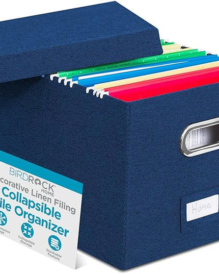 Internet's Best Collapsible File Storage Organizer - Decorative Linen Filing & Storage Office Box - Letter/Legal - Navy - 1 Pack