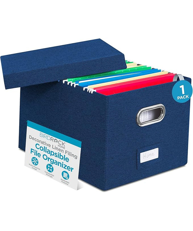 Internet's Best Collapsible File Storage Organizer - Decorative Linen Filing & Storage Office Box - Letter/Legal - Navy - 1 Pack
