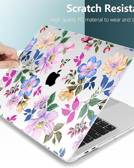 DONGKE Compatible with MacBook Pro 13 inch Case 2024 2023-2020 Release A2338 M2/M1 A2251 A2289 with Retina Display & Touch ID, Plastic Hard Shell & Keyboard Cover & Screen Film - Pink Flowers