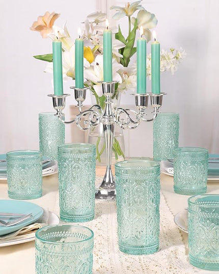 Green Drinking Glasses Set of 4, Vintage Drinking Glasses, Colored Glassware Drinking, Highball Beverage Glasses Cup, Vintage Glassware Set for Water, Juice, Cocktail, Coffee