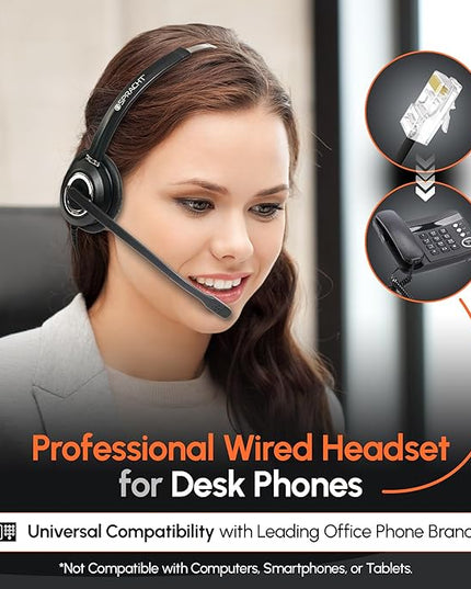 Spracht Wired Headset for Desktop Phone | Single Ear Universal Headset for Office Telephones | Mono Head Set with Microphone - Works with Polycom Digium Nortel Yealink Grandstream Cisco Zum RJ9