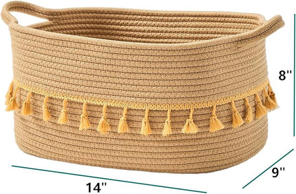Storage Bins Woven Baskets for Storage Set of 3, Cotton Rope Basket with Handles for Toys/Shelves/Laundry, Rectangle Multi-Purpose Organizer for Living Room, Bedroom, Nursery (Brown)