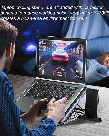 ICE COOREL Laptop Cooling Pad with 6 Cooling Fan, Laptop Cooler Fan with No Lights, Cooling pad for Laptop 15-17 Inches, Notebook Cooler Stand with 9 Height Adjustable, Cooler Pad for Lap or Desk Use