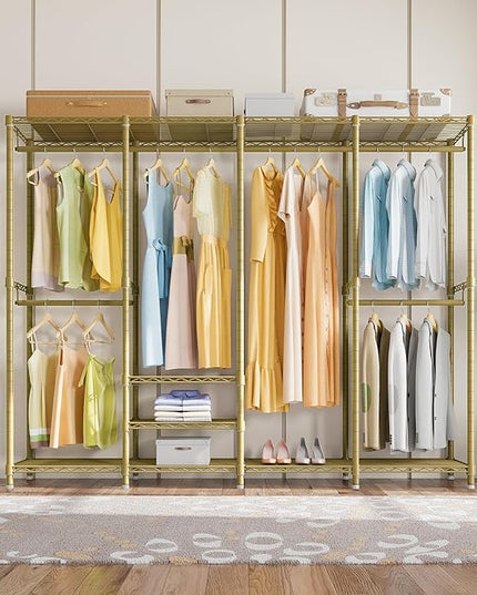 VIPEK V40 Wire Garment Rack Heavy Duty Clothes Racks for Hanging Clothes, Multi-Functional Metal Clothing Racks Bedroom Freestanding Wardrobe Closet Rack, 76" Lx15.7 Wx76.4 H, Max Load 1110lbs, Gold