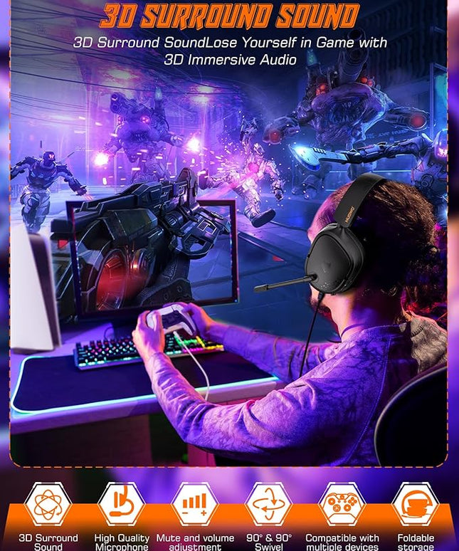 NUBWO HG04L Gaming Headset for PS5/PS4, Xbox Series X|S/Xbox One, Switch – 250g Lightweight, Clear Unidirectional Mic, Soft Memory Earmuffs, 3.5mm Jack for Gaming & Work - Black