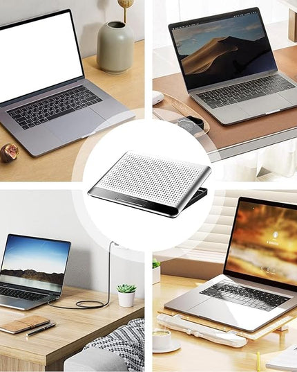 Adjustable Laptop Fan Stand, 35x26x2.3cm Aluminum Alloy Quiet Cooler Riser, Computer, Laptop, Keyboard, Phone, Tablet, Book, Desk, Home, Dorm, Office