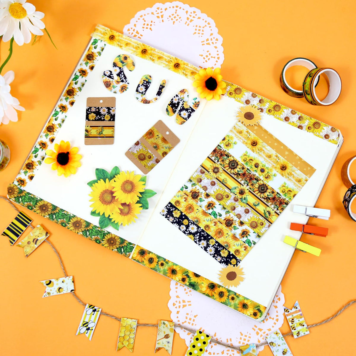 NIKOMIE Sunflower Washi Tape Set,12 Rolls Floral Decorative Tape Yellow Summer Sun Flowers Masking Tape for Journaling Supplies, Junk Journal, Scrapbooking, DIY Arts & Crafts, Planner,Gift Wrapping