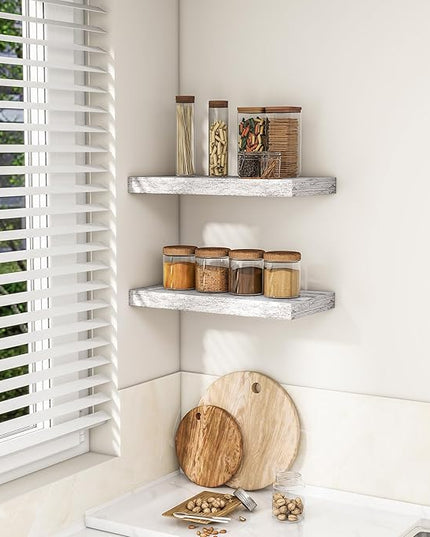 RICHFOCUS 16Inch Floating Shelves for Wall 2 Pack Shelves for Bedroom|Kitchen|Bathroom Wall Mounted Rustic Distressed Wood Floating Shelf with Invisible Brackets for Books|Storage|Decor, Rustic