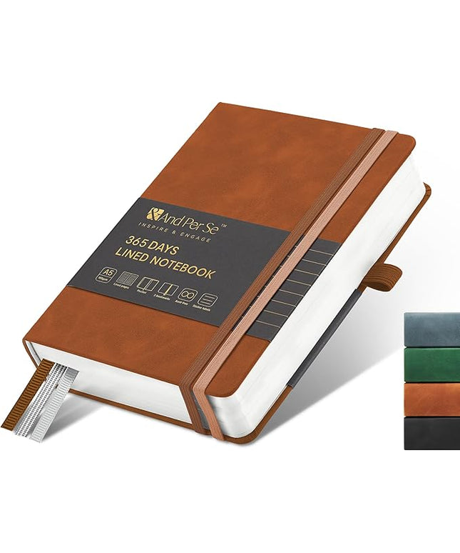 &And Per Se Lined Journal Notebook, 365 Pages, A5, 5.7'' x 8'' 100GSM Thick Paper, Journals for Writing, Hardcover Notebooks for Women Men (Brown)
