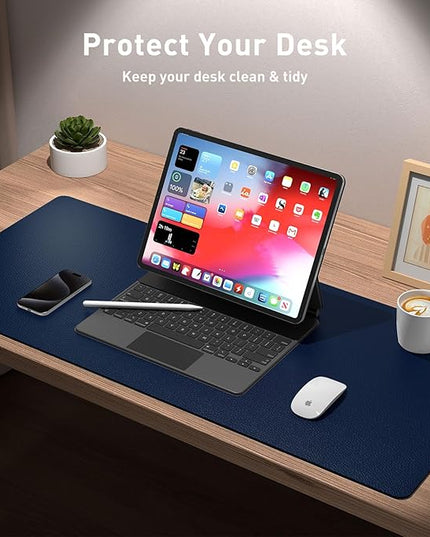 Aothia Leather Desk Pad Protector, Mouse Pad,Office Desk Mat, Non-Slip PU Leather Desk Blotter, Laptop Desk Pad, Waterproof Desk Writing Pad for Office and Home (Dark Blue,36" x 17")