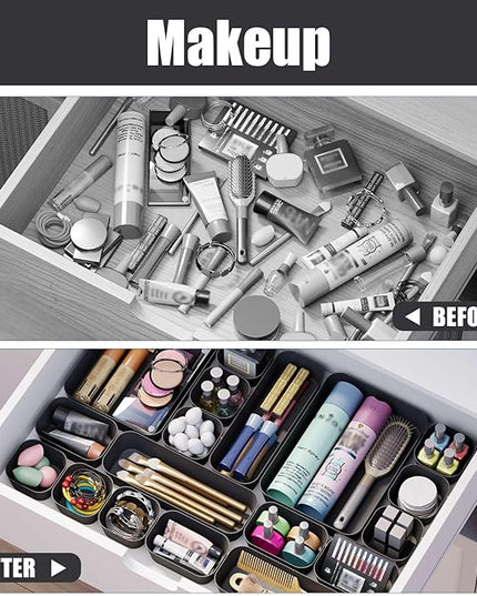 Plastic Drawer Organizers, 28 PCS Drawer Organizer Bins, Bathroom and Vanity Organizer Plastic Tray, Makeup organizer and storage for Makeup, Bedroom, Kitchen Gadgets Utensils and Office