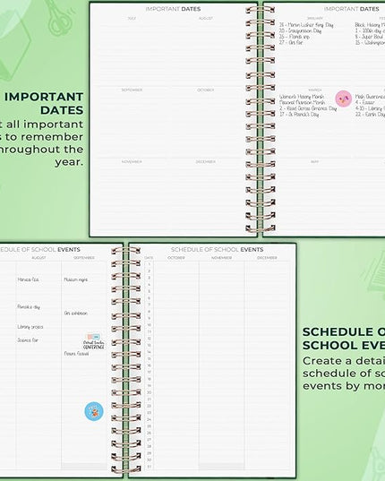 Clever Fox Teacher Planner Spiral – School Year Planner with Calendars & Lesson Plans – Teacher Plan Book for Classroom & Homeschool Organization - Undated, 7.9x10″ (Dark Green)