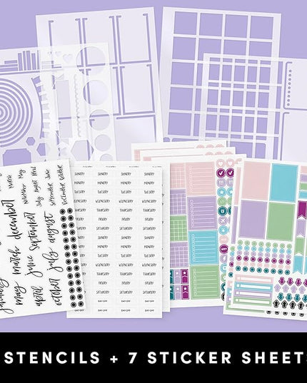 PAPERAGE Bullet Journal Kit, Dotted Journaling Set & Stationary Kit, Hardcover Dotted Journal Notebook (Sage Green), 12 fineliner Pens, 8 Sticker & 3 Stencil Sheets, 6 Washi Tapes