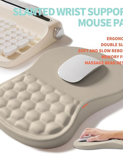 2-in-1 Ergonomic Set, Wave Rise Keyboard Wrist Rest and Massage Bulge Slope Mouse Pad Wrist Support, Cushion Memory Foam Integrated to Relieve Wrist Pain, Apricot