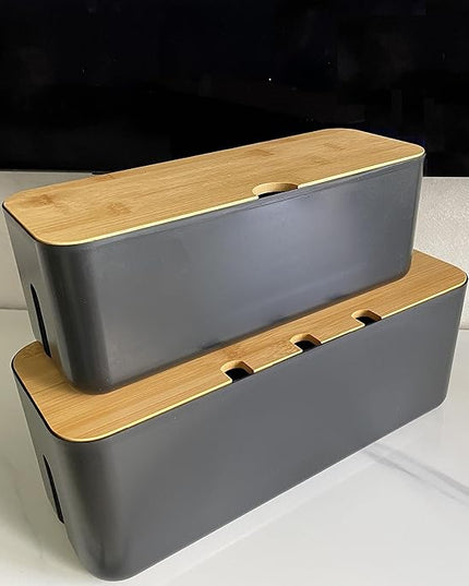 2 Pieces Cable Management Box|Cord Organizer Box| Hide and Conceal Power Strips and Electrical Cords from TVs, Computers, and Desks (Black 2PCS)