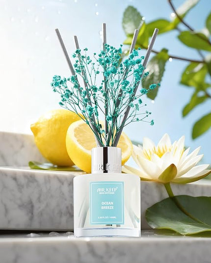 Airkeep Reed Diffuser Set,3.38 fl oz (100 ml) - Ocean Breeze Oil Diffusers with 8 Reed Sticks, Home Fragrance Reed Diffuser for Bathroom Shelf Decor